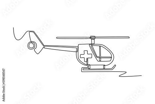 Single one line drawing medical emergency helicopter. SOS concept. Continuous line draw design graphic vector illustration.