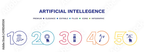 set of artificial intellegence filled icons. artificial intellegence filled icons with infographic template. flat icons such as value, touch screen, remote control, ar wand, control vector.