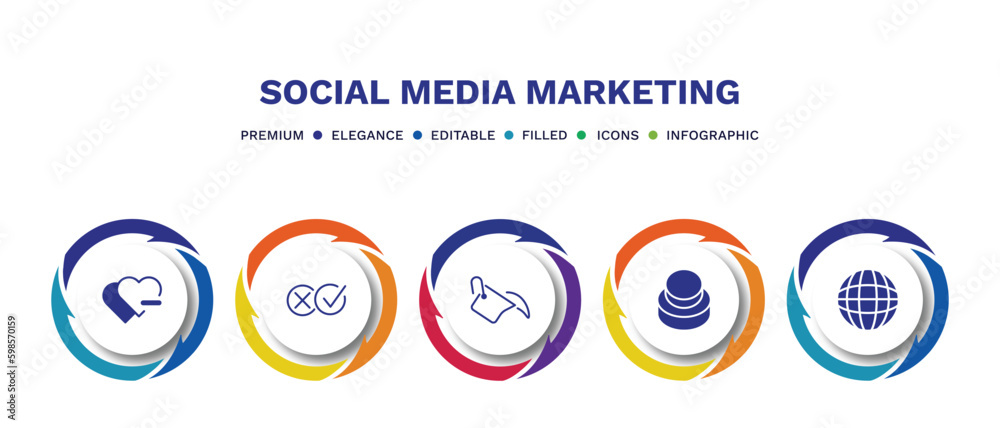 set of social media marketing filled icons. social media marketing filled icons with infographic template. flat icons such as quit a social like, pros and cons, fill, buttons, net vector. set of social media marketing filled icons. social media marketing filled icons with infographic template. flat icons such as quit a social like, pros and cons, fill, buttons, net vector.