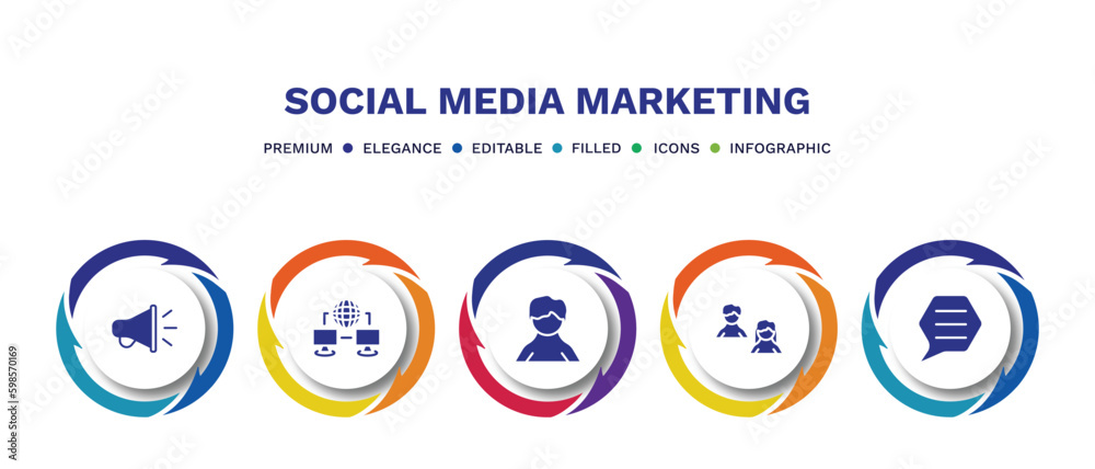set of social media marketing filled icons. social media marketing filled icons with infographic template. flat icons such as promotion, network conecction, user avatar, avatars, chat box vector. set of social media marketing filled icons. social media marketing filled icons with infographic template. flat icons such as promotion, network conecction, user avatar, avatars, chat box vector.