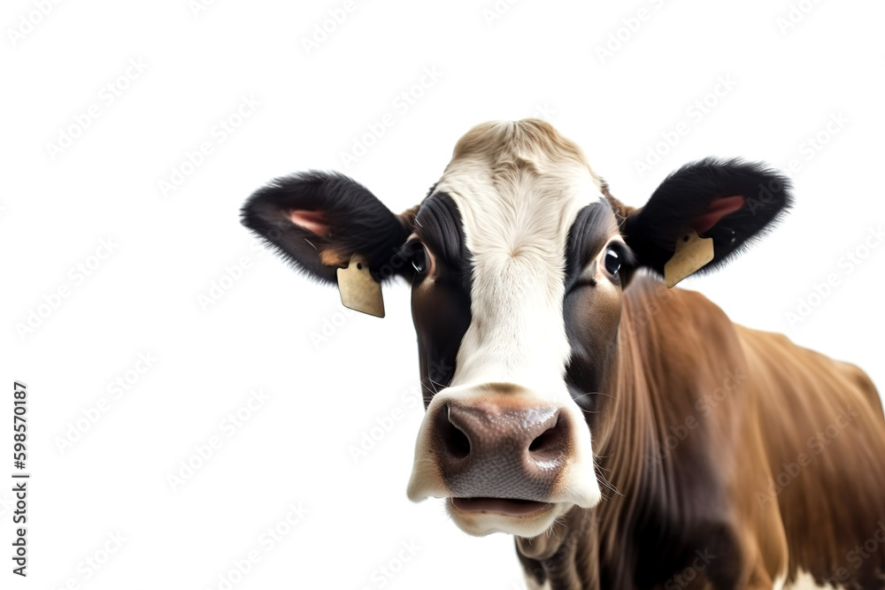 Image of a cow head on white background. Farm animals. Illustration, Generative AI. Image of a cow head on white background. Farm animals. Illustration, Generative AI.
