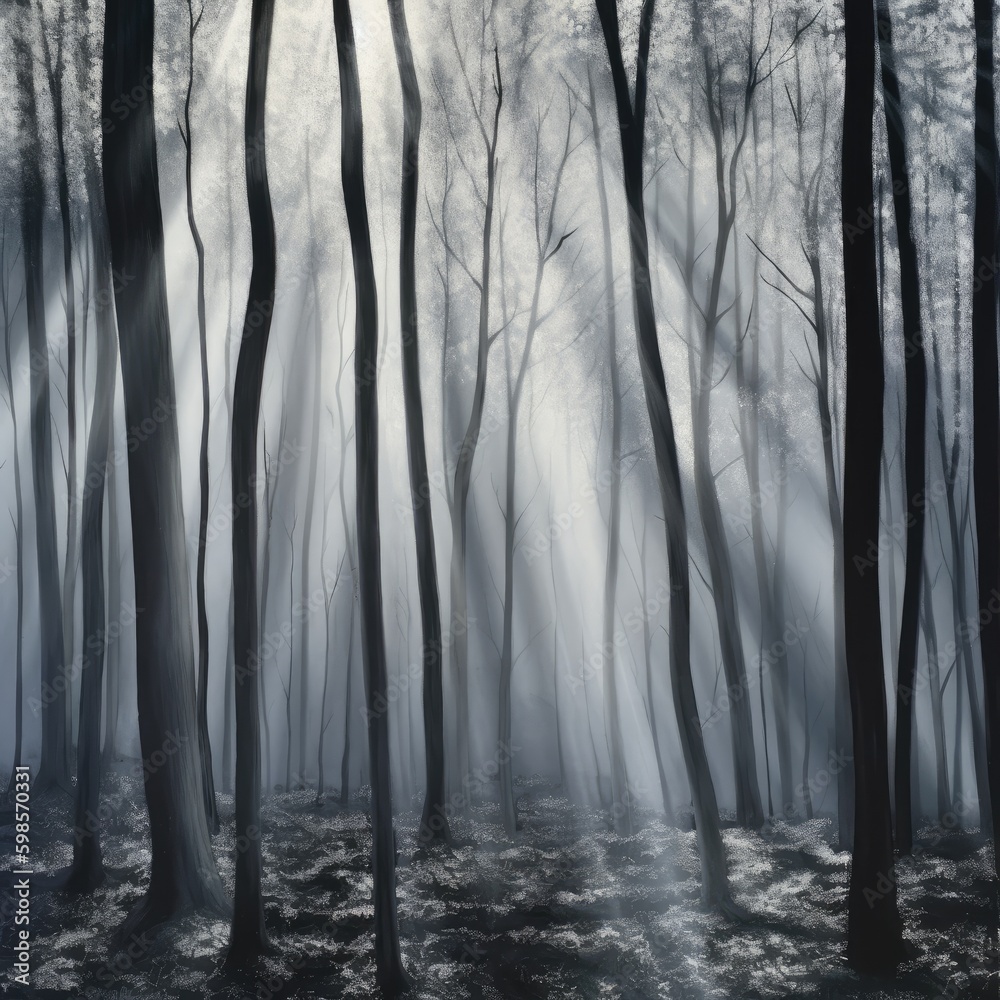 Obraz premium A serene moonlit forest with dappled light filtering, generative ai