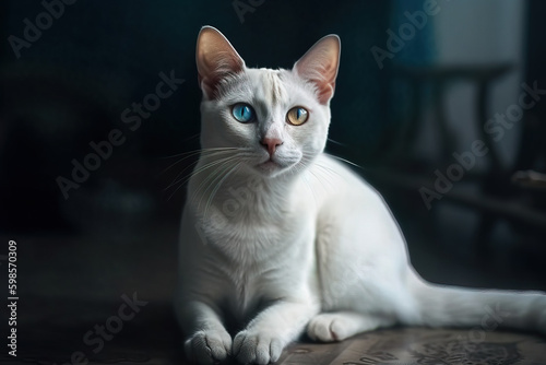 Image of cute white thai cat. Pet. Animals. Illustration, Generative AI. © yod67