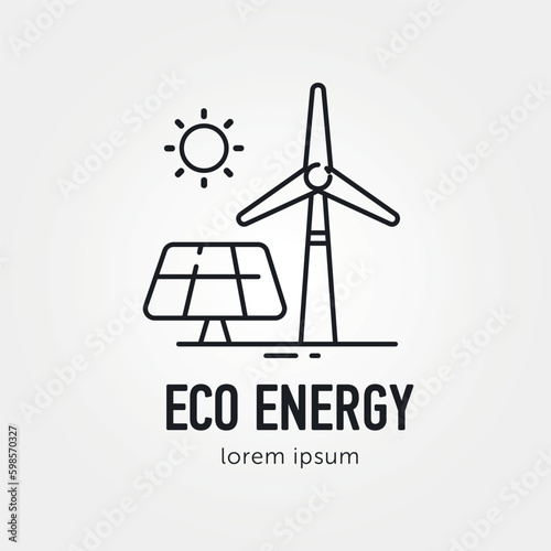 Modern windmill and Solar Panel Battery - bio farming, energy saving logo design. Isolated and easy to edit logo template. Wind energy. Wind power. Wind turbine icon.