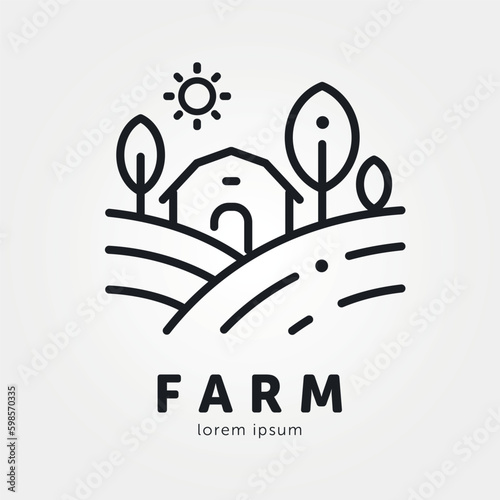 Farm logo design template vector , Farmhouse logo concept. Template with farm landscape. Labels for natural agricultural products.