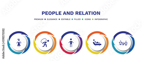 set of people and relation filled icons. people and relation filled icons with infographic template. flat icons such as costa rica, burden, small boy, birth, lesbian couple and son vector.