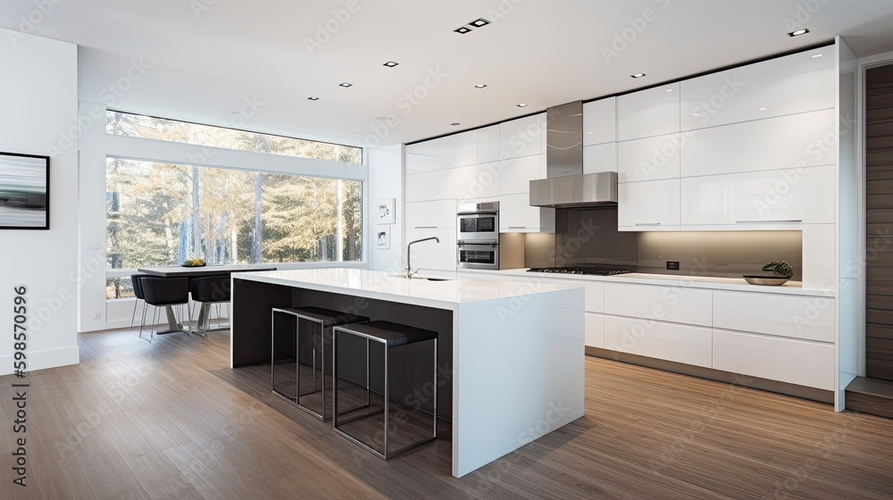 A sleek and modern kitchen with state - of - the - art appliances, a minimalist design, and plenty of storage. generative ai A sleek and modern kitchen with state - of - the - art appliances, a minimalist design, and plenty of storage. generative ai