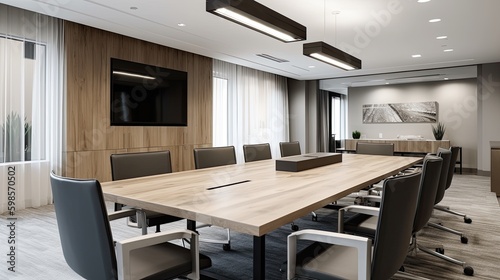  A sleek and modern conference room with a statement table  comfortable seating  and state - of - the - art audiovisual equipment. generative ai