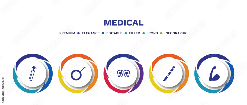 set of medical filled icons. medical filled icons with infographic template. flat icons such as dental drill, male, braces, scalpel, arm vector. set of medical filled icons. medical filled icons with infographic template. flat icons such as dental drill, male, braces, scalpel, arm vector.