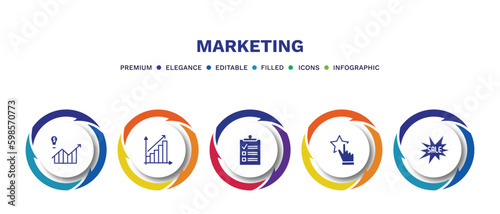 set of marketing filled icons. marketing filled icons with infographic template. flat icons such as demand, yield, checklist, appreciation, sale vector.