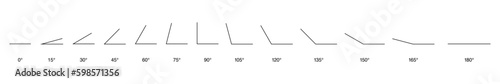 Different angles degrees icon set.