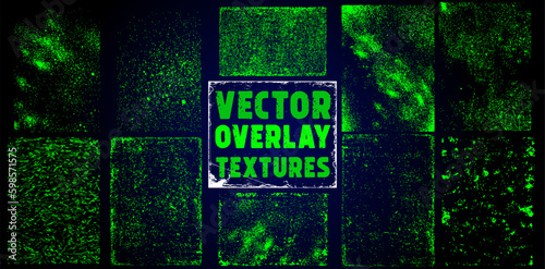 The effect of an old wall with scratches and damage. Collection of textures overlay on the background. Different paint textures with splay effect and drop ink splashes. Stamp overlay. Vector set