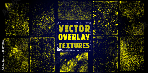 The effect of an old wall with scratches and damage. Collection of textures overlay on the background. Different paint textures with splay effect and drop ink splashes. Stamp overlay. Vector set