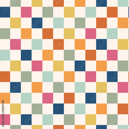 Colorful checkered seamless pattern background. Retro geometric background for fabric print, wallpaper, wrapping paper. 