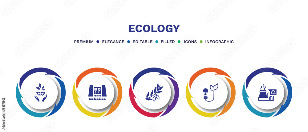 set of ecology filled icons. ecology filled icons with infographic template. flat icons such as ecology, dam, olives on a branch, bio energy, recycling factory vector. set of ecology filled icons. ecology filled icons with infographic template. flat icons such as ecology, dam, olives on a branch, bio energy, recycling factory vector.