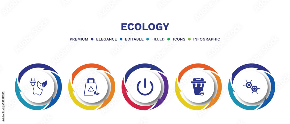 set of ecology filled icons. ecology filled icons with infographic template. flat icons such as eco energy, recycled bag, green power, dust bin, eco cell vector. set of ecology filled icons. ecology filled icons with infographic template. flat icons such as eco energy, recycled bag, green power, dust bin, eco cell vector.