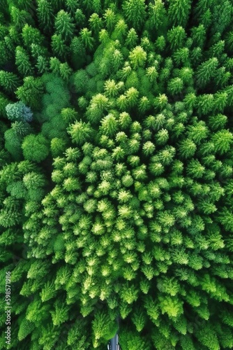 Aerial view of a green forest, generative ai