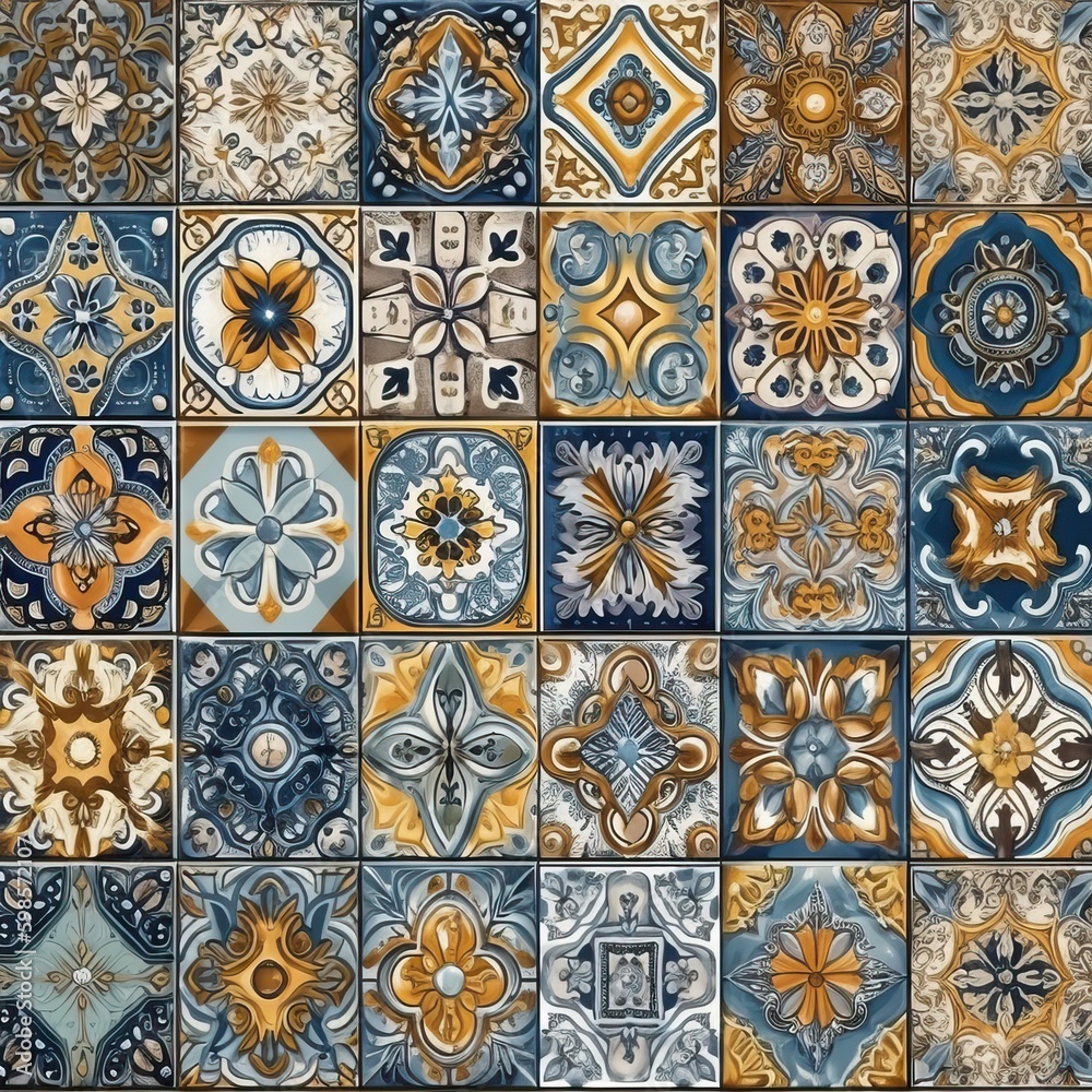 traditional azulejo tilework mosaic, generative ai