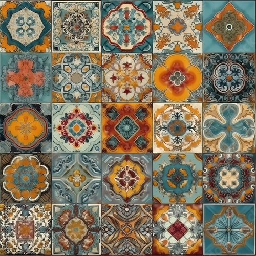 traditional azulejo tilework mosaic, generative ai © FrankBoston