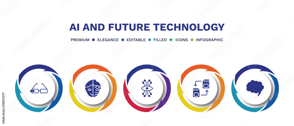 set of ai and future technology filled icons. ai and future technology filled icons with infographic template. flat icons such as ar monocle, cyborg, bionic eye, memory transfer, speech bubble set of ai and future technology filled icons. ai and future technology filled icons with infographic template. flat icons such as ar monocle, cyborg, bionic eye, memory transfer, speech bubble