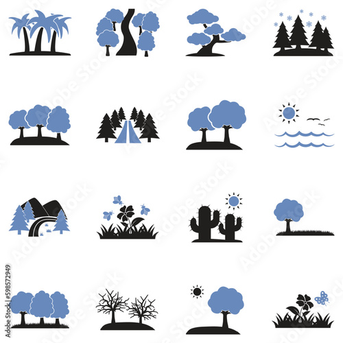 Nature Landscape Icons. Two Tone Flat Design. Vector Illustration.
