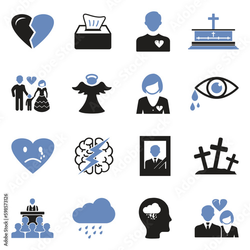 Sadness And Grief Icons. Two Tone Flat Design. Vector Illustration.