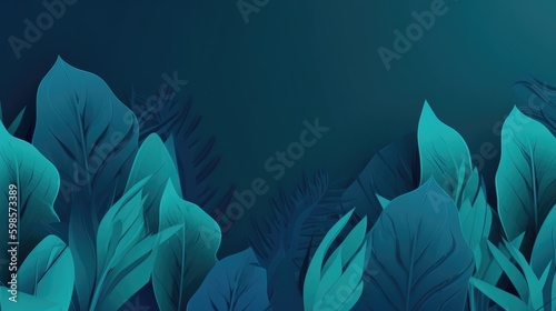 Background with blue tropical leaves. Generative ai composite.