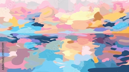 Abstract water reflections with paint blobs. Generative ai composite.