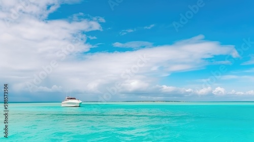 Boat on clear sea waters. Generative ai composite.