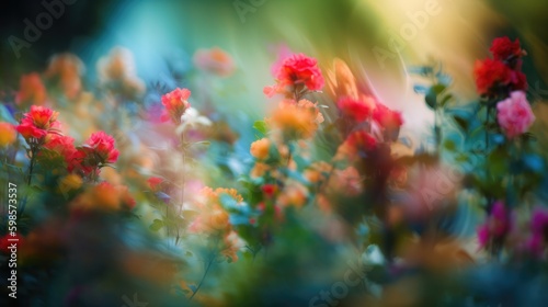 Beautiful fresh flowers with motion blur. Generative ai composite.