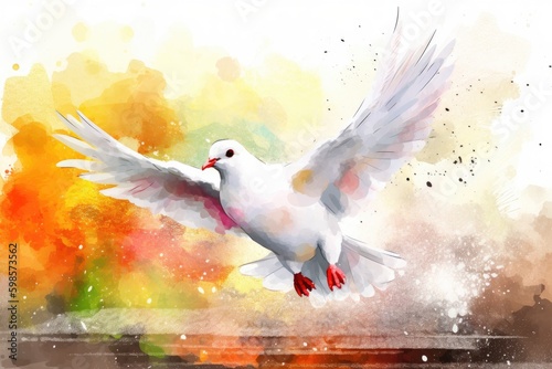 majestic white bird in flight over a serene body of water. Generative AI Generative AI