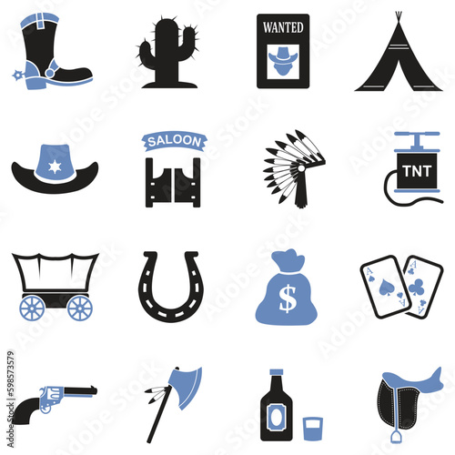 Wild West Icons. Two Tone Flat Design. Vector Illustration.