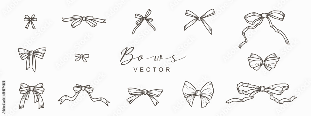 Photo & Art Print Set of hand drawn bows and ribbons in line style ...