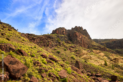 Nature and landscape with volcanic formation mountains in Gran Canaria island.