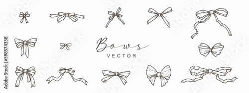 Photographie Set of hand drawn bows and ribbons in line style