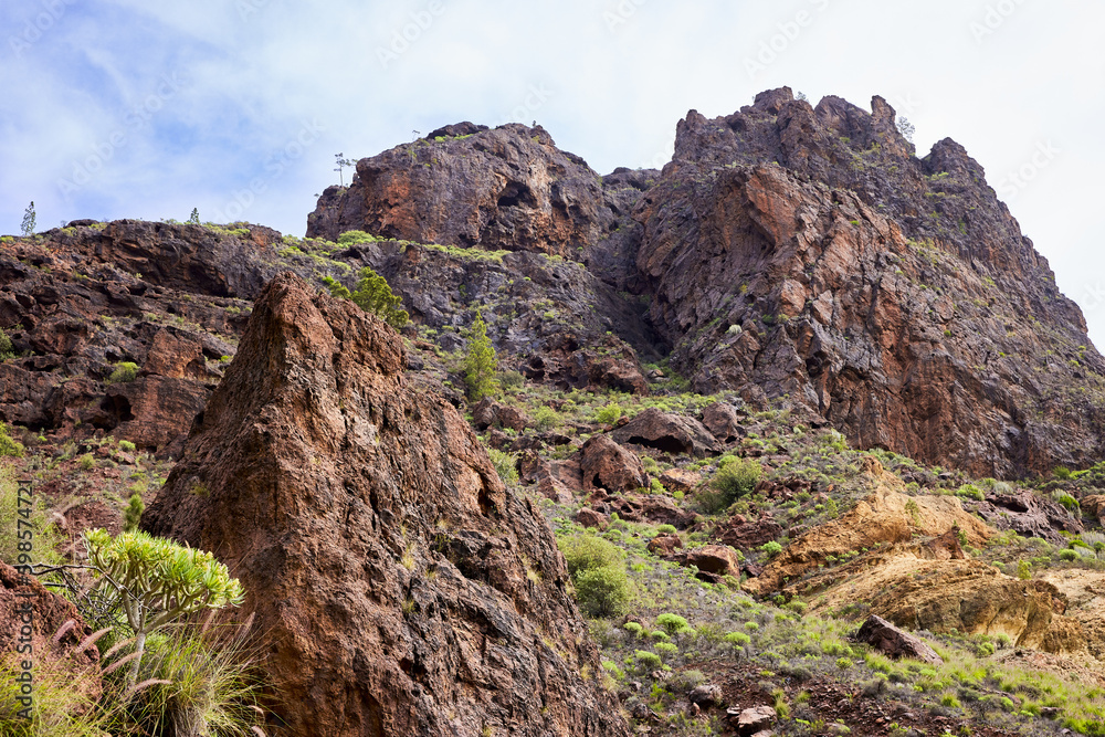 Nature and landscape with volcanic formation mountains in Gran Canaria island.