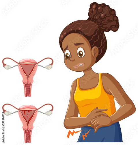African American Girl Experiencing Menstrual Cramps During Puberty