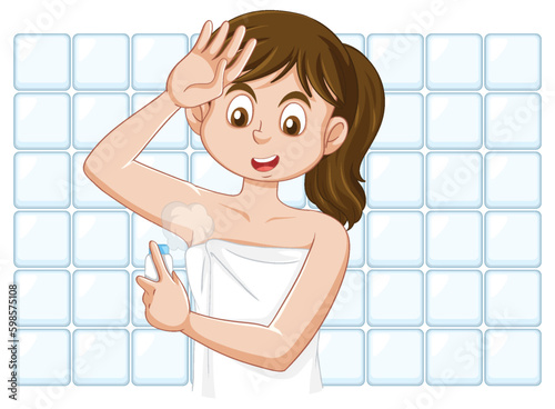 Puberty girl using deodorant spray vector