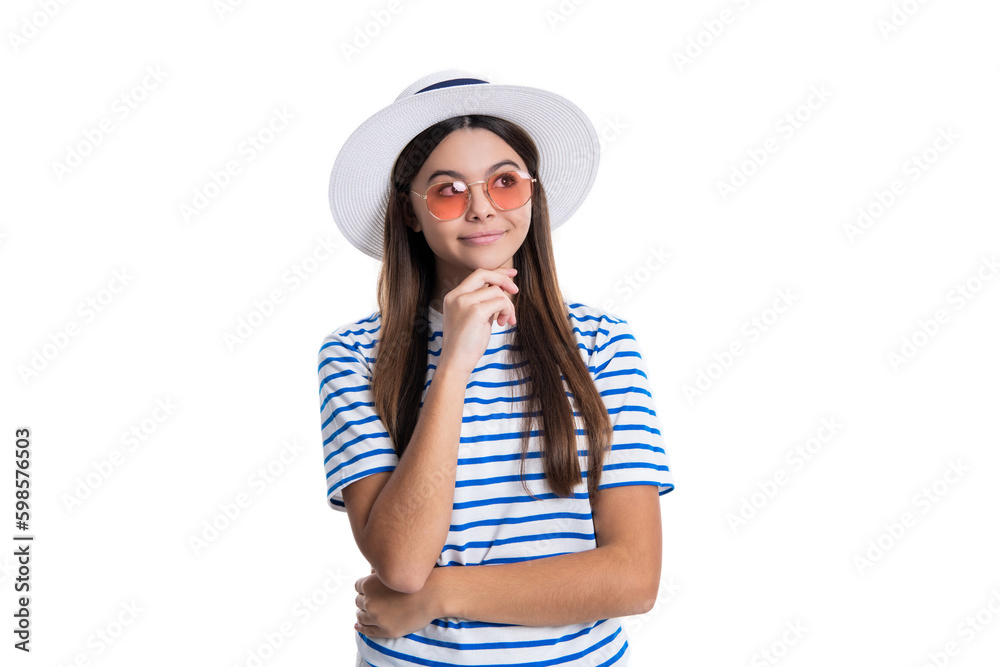 summer style pondering teen girl isolated on white. summer style teen girl on background. summer style pondering teen girl isolated on white. summer style teen girl on background.