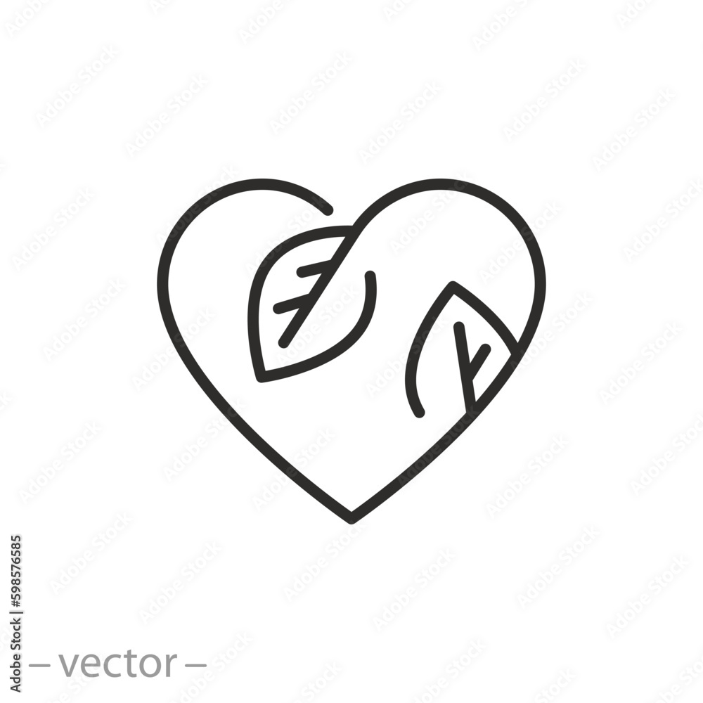 heart with leafs icon, friendly vegan concept, eco or herbal care, nature love, thin line symbol - editable stroke vector illustration heart with leafs icon, friendly vegan concept, eco or herbal care, nature love, thin line symbol - editable stroke vector illustration