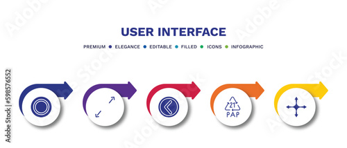 set of user interface filled icons. user interface filled icons with infographic template.flat icons such as selectioned circle, expand arrows, round left button, 21 pap, four expand arrows vector.