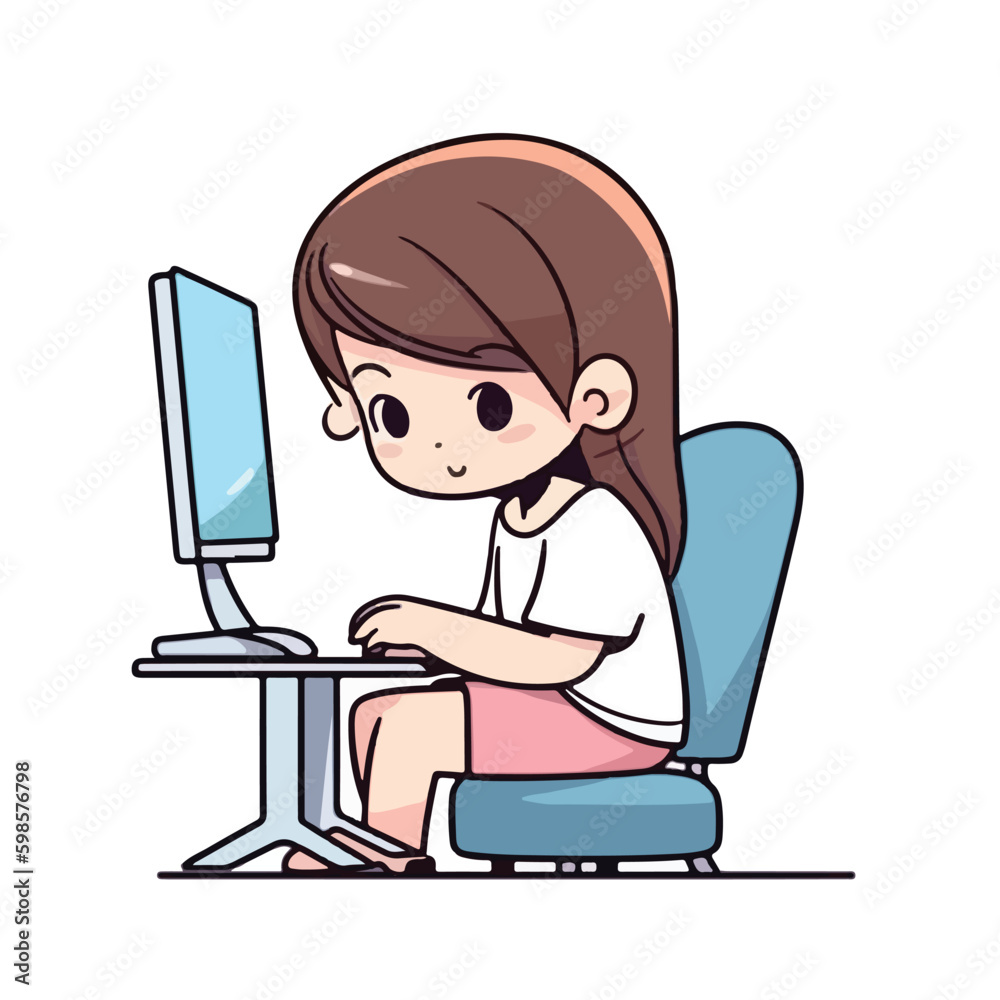 using the computer cartoon