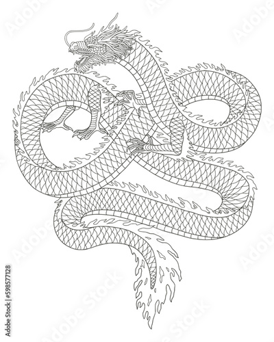 Line art of japanese dragon isolated on white background. vector illusration
