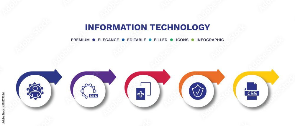 set of information technology filled icons. information technology filled icons with infographic template.flat icons such as seo management, image seo, duplicate, authorize, css vector. set of information technology filled icons. information technology filled icons with infographic template.flat icons such as seo management, image seo, duplicate, authorize, css vector.