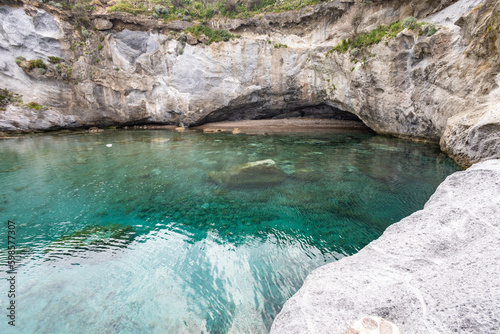 natural pools in Cala Feola on the island of Ponza. Ponziane or Pontine Islands archipelago, Lazio, Italy
