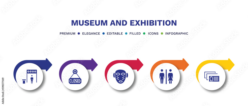 set of museum and exhibition filled icons. museum and exhibition filled icons with infographic template.flat icons such as metal detector, closed, african mask, restroom, postcards vector. set of museum and exhibition filled icons. museum and exhibition filled icons with infographic template.flat icons such as metal detector, closed, african mask, restroom, postcards vector.