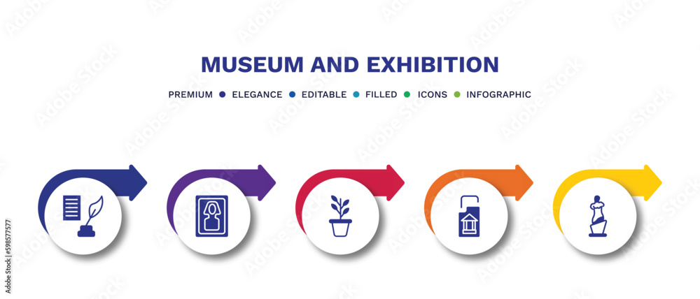 set of museum and exhibition filled icons. museum and exhibition filled icons with infographic template.flat icons such as poetry, el greco, botanical, archivist, venus de milo vector. set of museum and exhibition filled icons. museum and exhibition filled icons with infographic template.flat icons such as poetry, el greco, botanical, archivist, venus de milo vector.