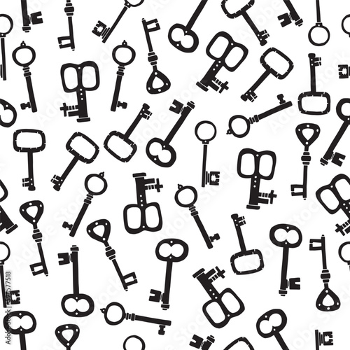 Old key seamless pattern doodle black and white illustration linocut style