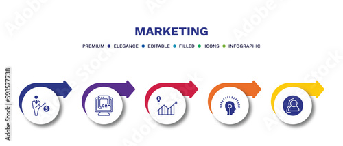 set of marketing filled icons. marketing filled icons with infographic template.flat icons such as salesman, crm, demand, potential, consumer vector.