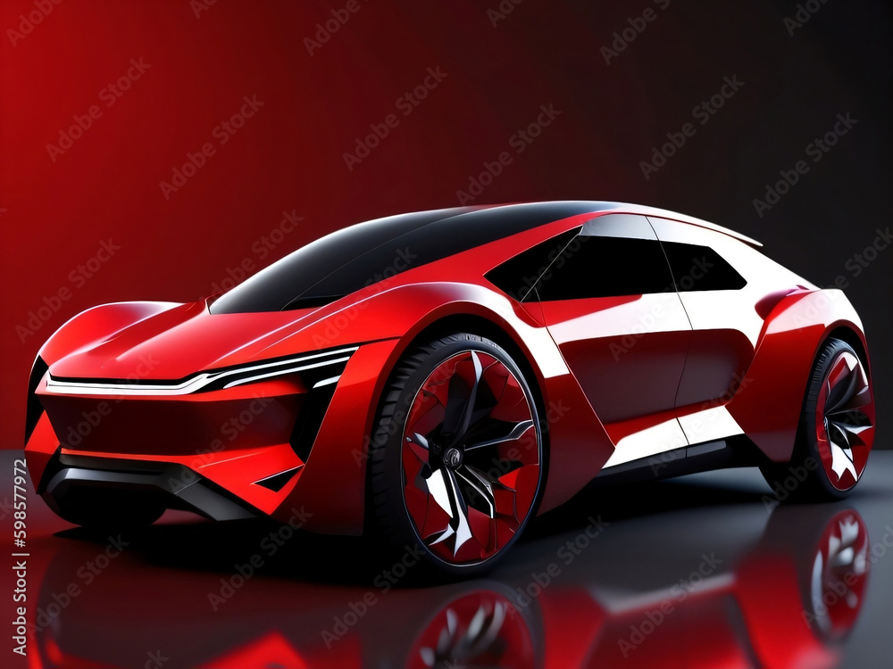 Red EV supercar, EV car, futuristic design, beautiful red color, isolated background. Generative AI.